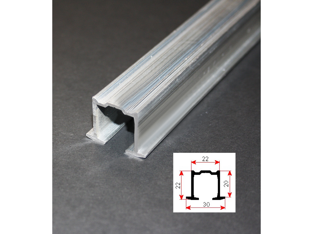BINARIO CON ALETTE mm.22x22/30 FORATO ALLUMINIO GREZZO VARIE LUNGHEZZE  | TERNO SCORREVOLI - immagine 1